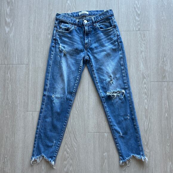 Moussy Vintage Glendele Jeans Ankle Cropped Womens 26 Distressed Raw Hem Blue - Picture 1 of 16